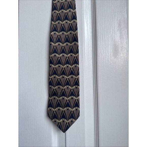 Milano Uomo Navy Gold Men's Necktie Geometric Pattern 100% Silk - Picture 2 of 4